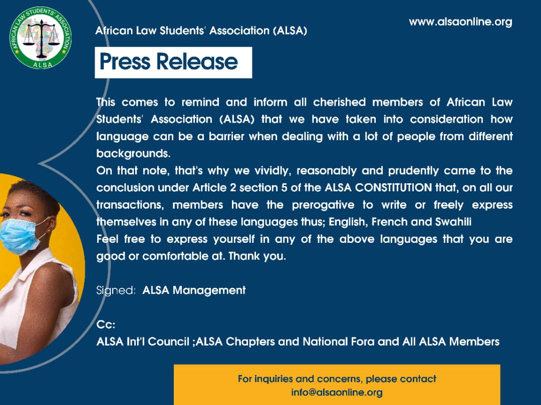 Press release: NOTICE TO ALSA MEMBERS ON OUR OFFICIAL LANGUAGES