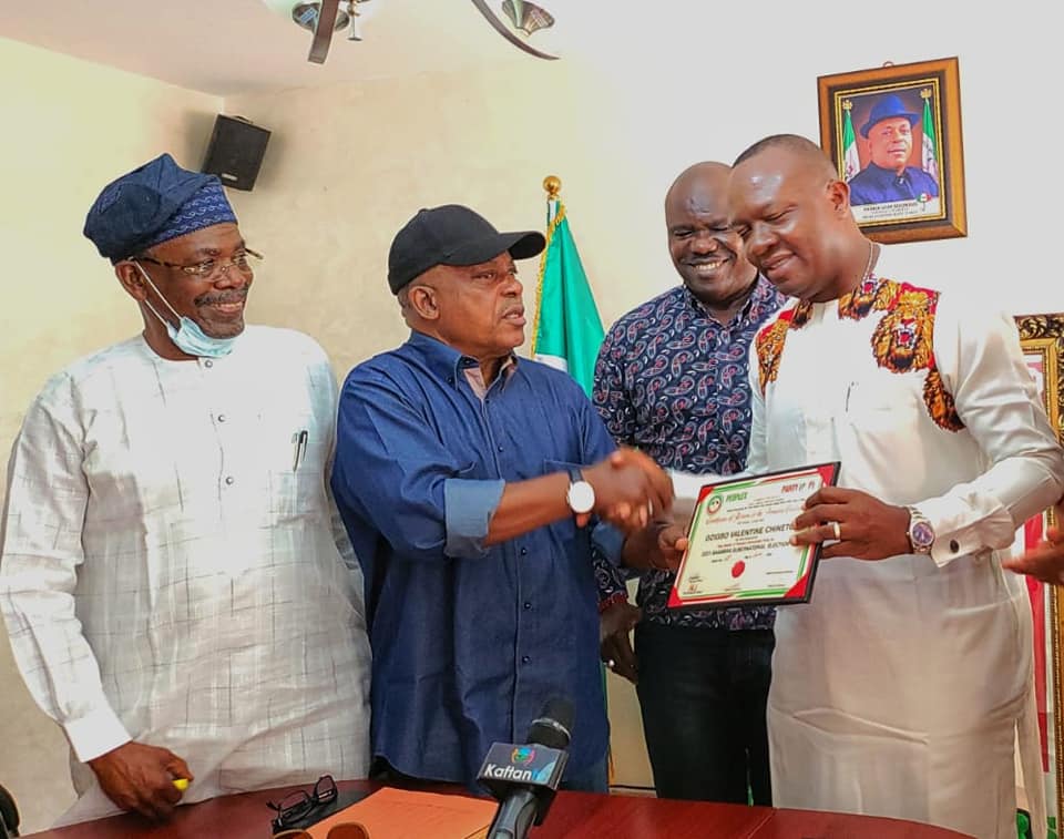 VALENTINE OZIGBO RECEIVES CERTIFICATE AS PDP FLAG BEARER IN NOVEMBER GOVERNORSHIP ELECTION. 1 3