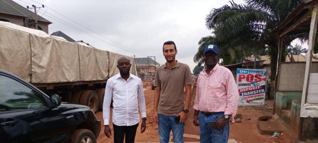 9News Nigeria Imo Correspondent, Princely Onyenwe with road construction engineers