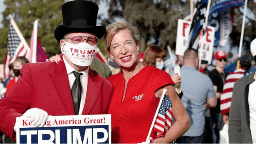 Katie Hopkins at a Donald Trump rally in 2020. Picture: Getty ImagesSource:Getty Images