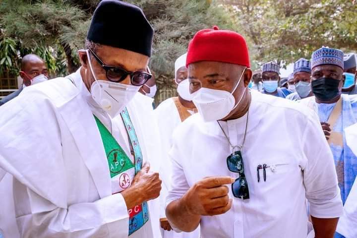 Imo State governor, Hope Uzodinma and the President of Nigeria, Muhammadu Buhari