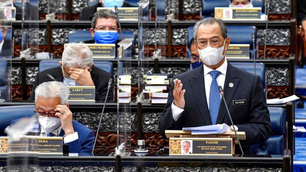 Malaysia's Ex- Prime Minister Muhyiddin Yassin speaks in parliament on July 26 after the legislature reopened, following a seven-month hiatus. © Malaysia's Department of Information via AP