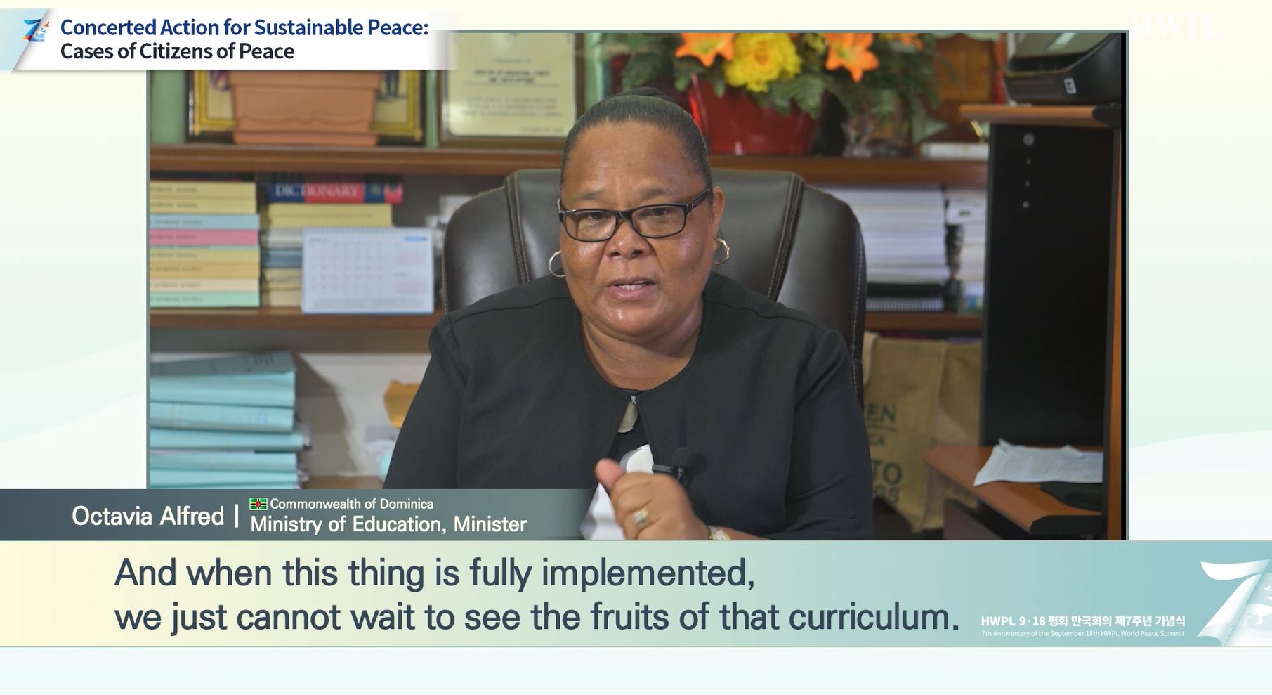 Hon. Octavia Alfred Explaining HWPL Peace Education