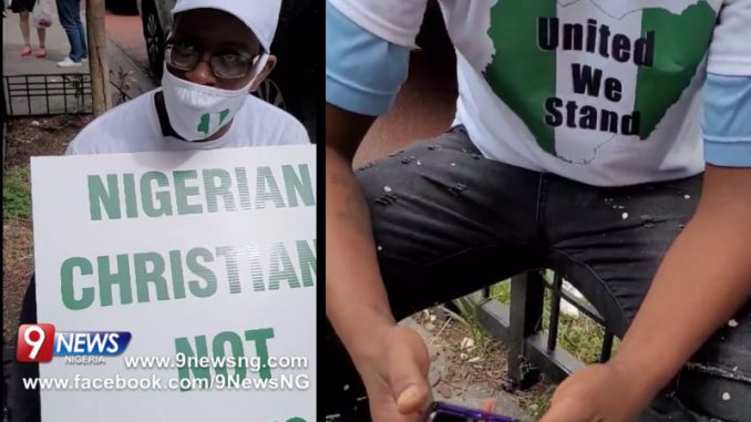 Wonder Shall Never End: Paid Foreigners living in the USA hired to wear Nigerian flags and protest as Nigerians in New York, USA (Video)