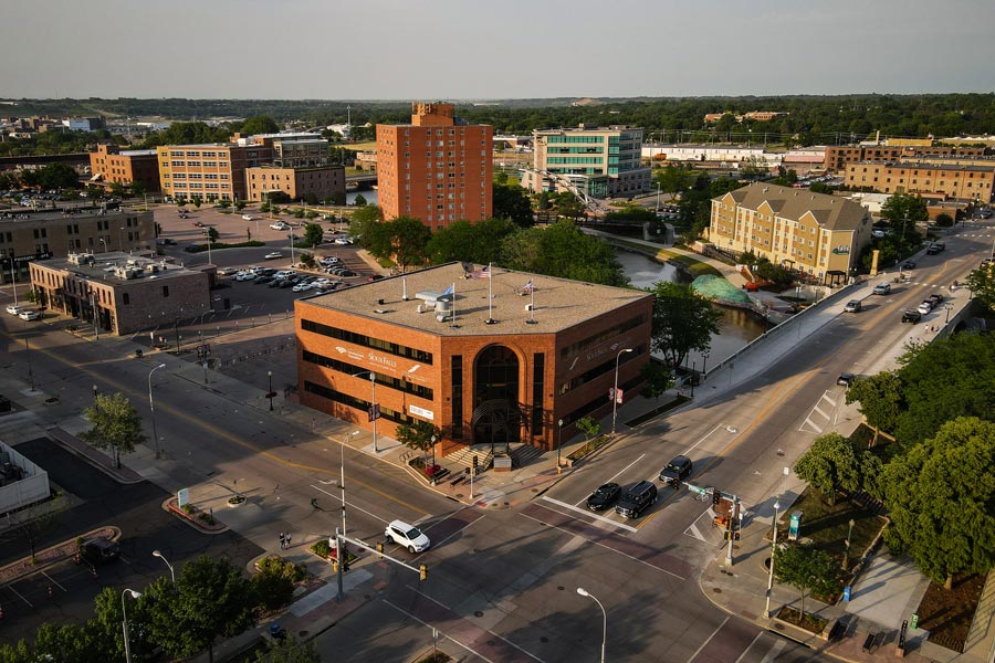 An aerial view of a building in the heart of downtown that houses Trident Trust Co. in Sioux Falls, South Dakota. Image: Salwan Georges/The Washington Post
