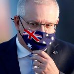 Australian Prime Minister Scott Morrison wearing Australian Flag Mask