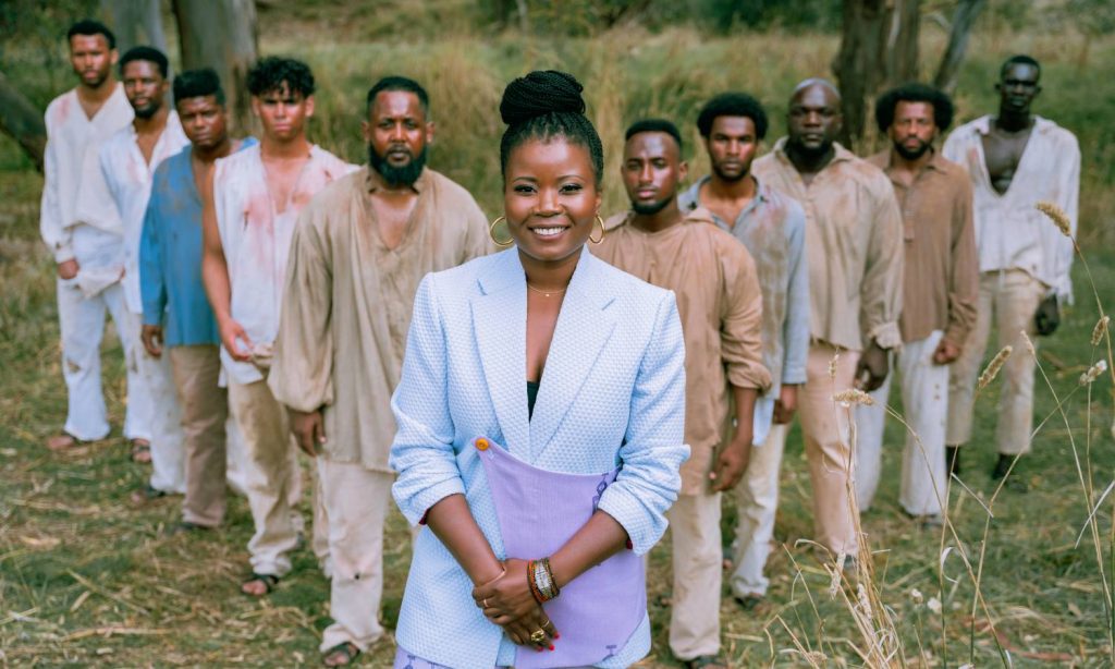 Our African Roots host and co-producer, Santilla Chingaipe with the cast of actors portraying the ten convicts of African descent who arrived in Australia on the First Fleet