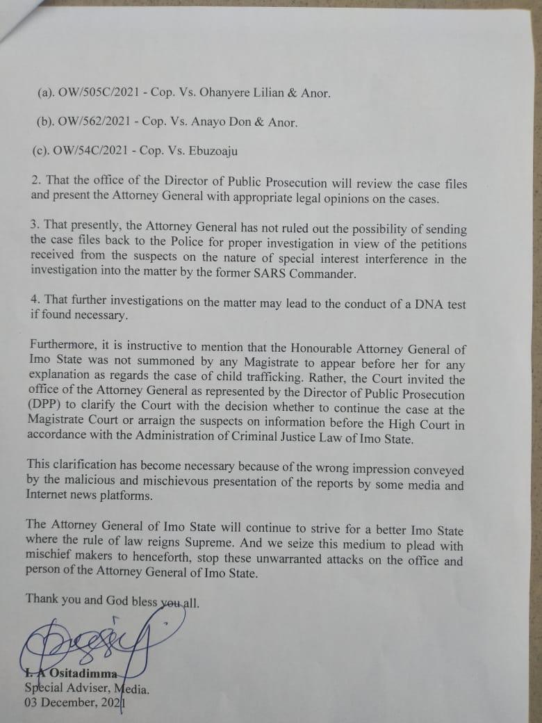 Imo Attorney General denies being involved in child trafficking rumour peddled by Igboayakas OYC group see proves.