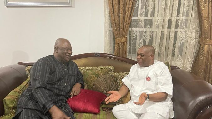 PDP Presidential Aspirant, Anyim Pius Visits Orji Kalu, Holds Discussions