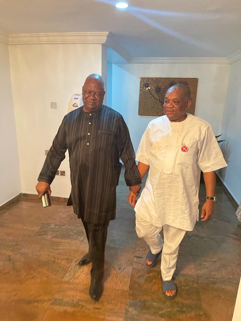 PDP Presidential Aspirant, Anyim Pius Visits Orji Kalu, Holds Discussions