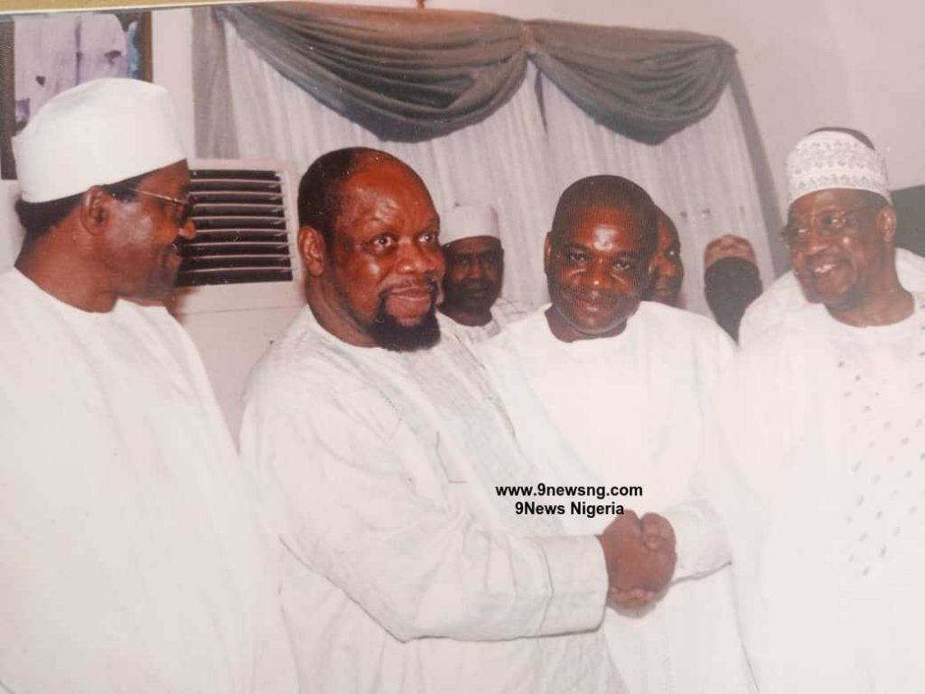 Muhammadu Buhari, Dim Chukwuemeka Odumegwu Ojukwu, Orji Uzor Kalu and Ibrahim Babangida at a reconciliation meeting then initiated by former Governor of Abia State, Senator Orji Uzor Kalu