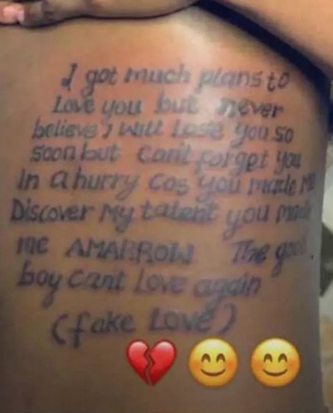 Heartbroken man tattoos lengthy note on his body after his girlfriend reportedly dumped him