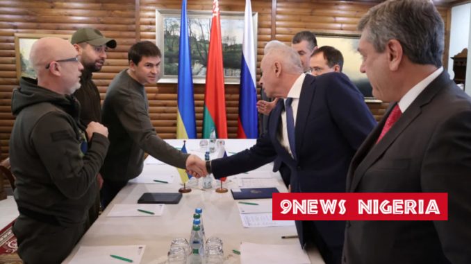 Russian and Ukrainian officials take part in the talks in the Brest region, Belarus, March 3, 2022