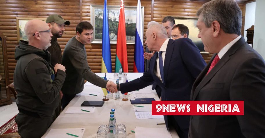 Russian and Ukrainian officials take part in the talks in the Brest region, Belarus, March 3, 2022
