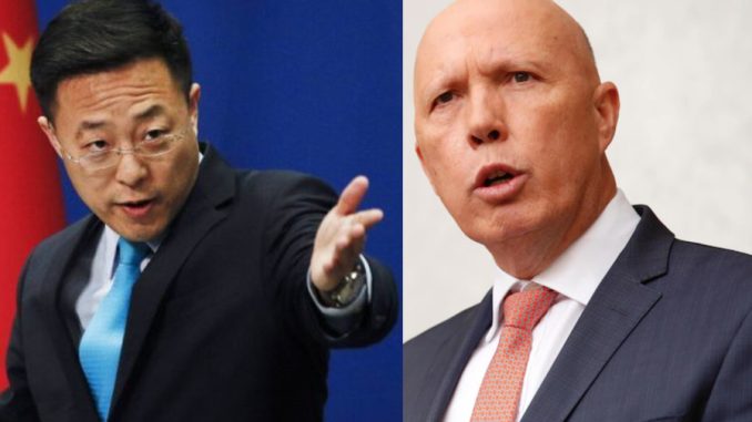 Chinese Foreign Ministry Spokesperson, Zhao Lijian and Australian Defence Minister, Peter Dutton - Credit AP photo / Andy Wong/ ABC News Australia / 9News Nigeria