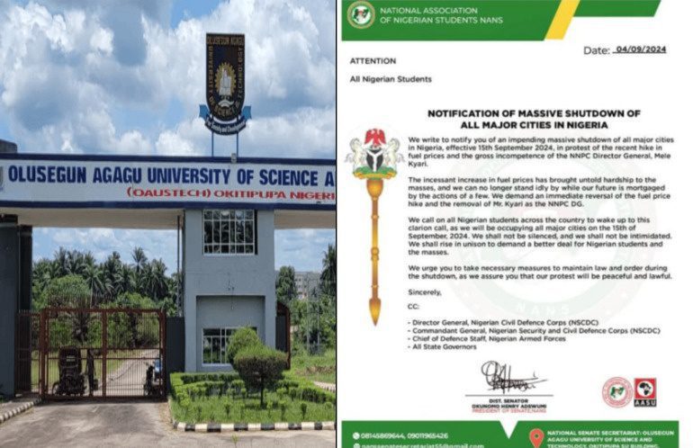 OAUSTECH University Clarifies Stance on Nationwide Student Strike