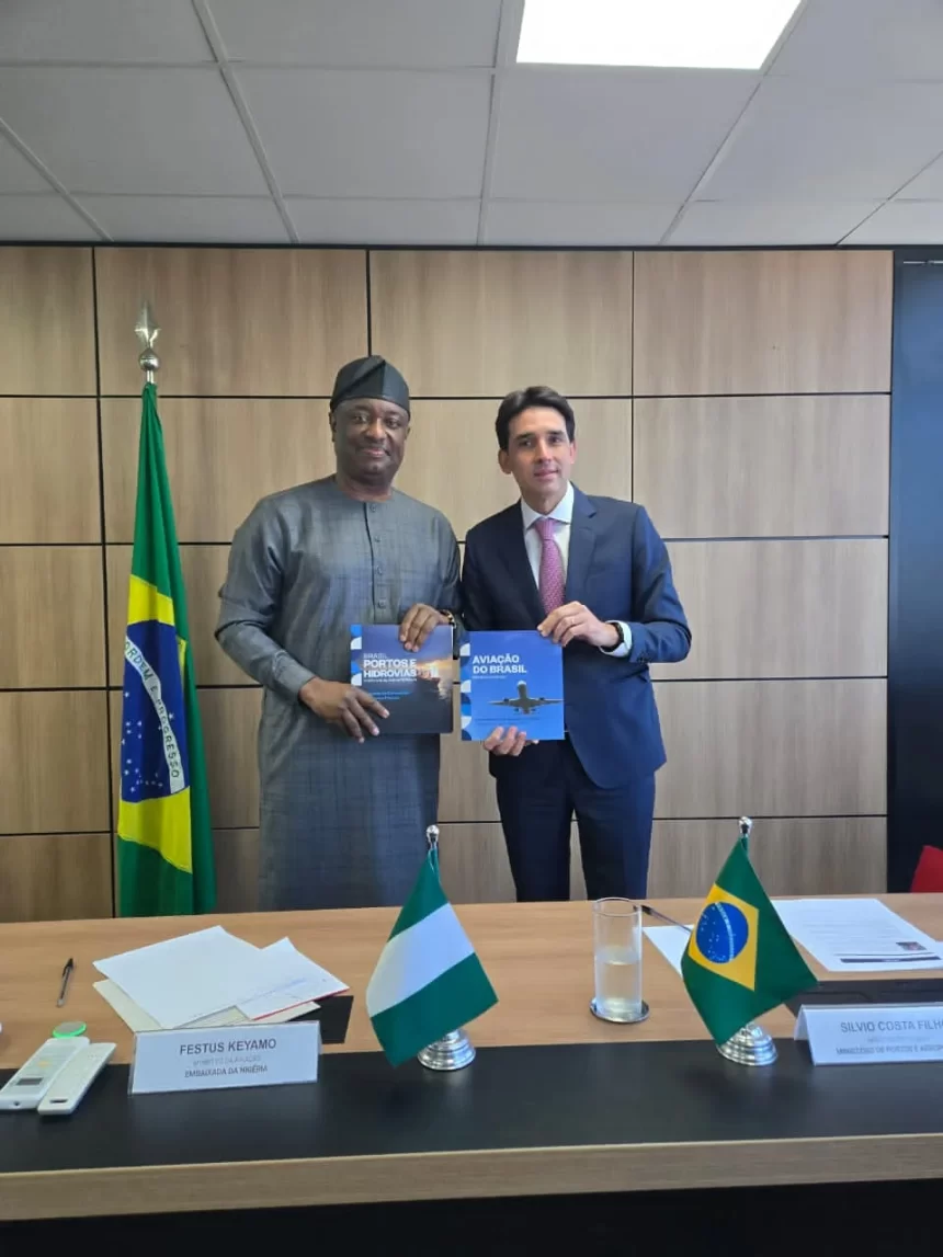 L R Mr Festus Keyamo Mr of Aviation and Aerospace Development and Brazils Minister of Ports and Airports Silvio Costa Filho