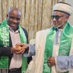 His Royal Highness Alhaji Yahaya Abubakar CFR the Etsu Nupe Offering Kolanut to Mr Obinna Sunday Ejianya JP   Abuja Palace