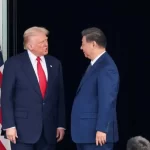 US President Donald Trump and Chinese President Xi Jinping talk as they leave after a bilateral meeting at Gimhae International Airport on the sidelines of the Asia Pacific Economic Cooperation summit in Busan South Korea File Photo